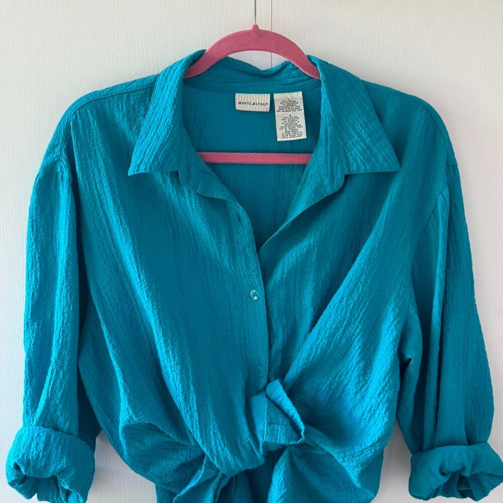 White Stag Scuba Blue Button Down Blouse